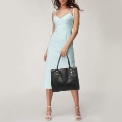 Pre Owned Salvatore Ferragamo Black Leather and Python Whitney Tote 