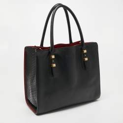 Pre Owned Salvatore Ferragamo Black Leather and Python Whitney Tote 