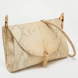 Salvatore Ferragamo Grey/Off White Python Gancini Flap Shoulder Bag