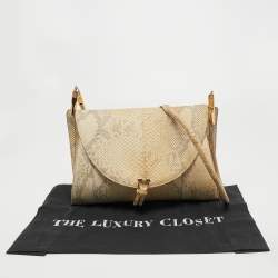 Salvatore Ferragamo Grey/Off White Python Gancini Flap Shoulder Bag