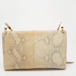 Salvatore Ferragamo Grey/Off White Python Gancini Flap Shoulder Bag