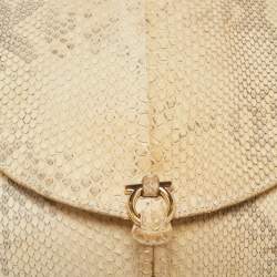 Salvatore Ferragamo Grey/Off White Python Gancini Flap Shoulder Bag