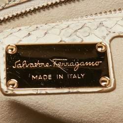 Salvatore Ferragamo Grey/Off White Python Gancini Flap Shoulder Bag