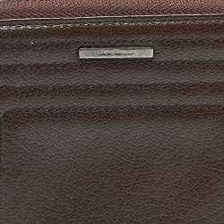 Salvatore Ferragamo Dark Brown Leather Zip Around Compact Wallet