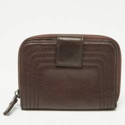 Salvatore Ferragamo Dark Brown Leather Zip Around Compact Wallet
