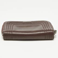 Salvatore Ferragamo Dark Brown Leather Zip Around Compact Wallet