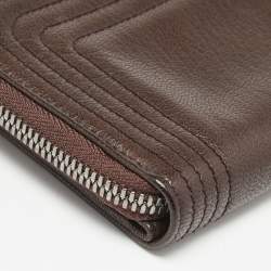 Salvatore Ferragamo Dark Brown Leather Zip Around Compact Wallet