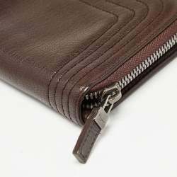 Salvatore Ferragamo Dark Brown Leather Zip Around Compact Wallet