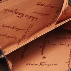 Salvatore Ferragamo Dark Brown Leather Zip Around Compact Wallet