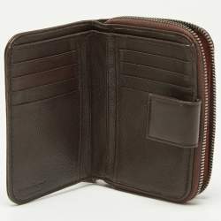 Salvatore Ferragamo Dark Brown Leather Zip Around Compact Wallet