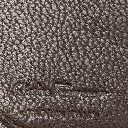 Salvatore Ferragamo Dark Brown Leather Zip Around Compact Wallet
