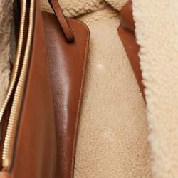 Salvatore Ferragamo Brown Leather and Shearling The Studio Top Handle Bag