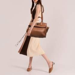 Salvatore Ferragamo Brown Leather and Shearling The Studio Top Handle Bag