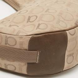 Pre Owned Salvatore Ferragamo Beige/Brown Gancini Print Canvas and Leather Hobo