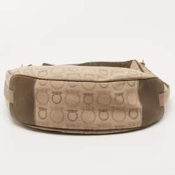 Pre Owned Salvatore Ferragamo Beige/Brown Gancini Print Canvas and Leather Hobo