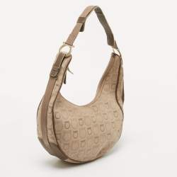 Pre Owned Salvatore Ferragamo Beige/Brown Gancini Print Canvas and Leather Hobo