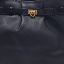 Pre Owned Salvatore Ferragamo Black Leather Gancini Belt Hobo