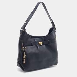 Pre Owned Salvatore Ferragamo Black Leather Gancini Belt Hobo