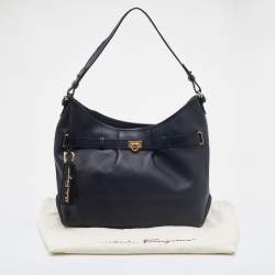 Pre Owned Salvatore Ferragamo Black Leather Gancini Belt Hobo