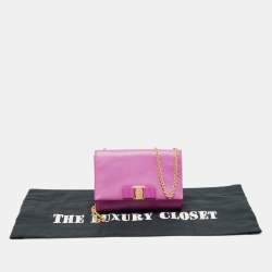 Pre Owned Salvatore Ferragamo Pink Leather Vara Bow Chain Bag