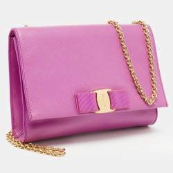 Pre Owned Salvatore Ferragamo Pink Leather Vara Bow Chain Bag
