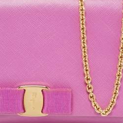 Pre Owned Salvatore Ferragamo Pink Leather Vara Bow Chain Bag