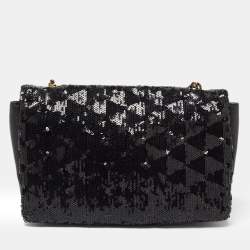 مملوكة مسبقًا Salvatore Ferragamo Black Sequin and Leather Vara Bow Shoulder Bag