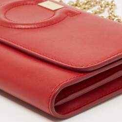 Salvatore Ferragamo Red Leather Gancini City Wallet on Chain