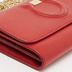Salvatore Ferragamo Red Leather Gancini City Wallet on Chain