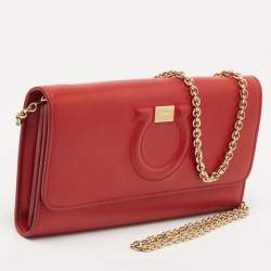 Salvatore Ferragamo Red Leather Gancini City Wallet on Chain