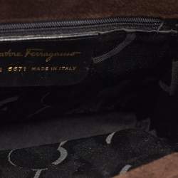 Pre Owned Salvatore Ferragamo Dark Brown Suede Gancini Satchel