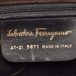 Pre Owned Salvatore Ferragamo Dark Brown Suede Gancini Satchel