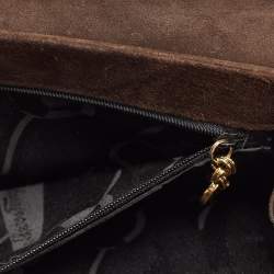 Pre Owned Salvatore Ferragamo Dark Brown Suede Gancini Satchel