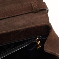 Pre Owned Salvatore Ferragamo Dark Brown Suede Gancini Satchel