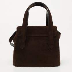 Pre Owned Salvatore Ferragamo Dark Brown Suede Gancini Satchel