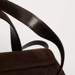 Pre Owned Salvatore Ferragamo Dark Brown Suede Gancini Satchel