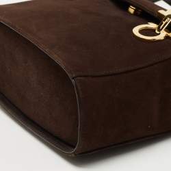 Pre Owned Salvatore Ferragamo Dark Brown Suede Gancini Satchel