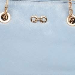 Pre Owned Salvatore Ferragamo Light Blue Leather Gancini Satchel