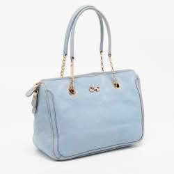 Pre Owned Salvatore Ferragamo Light Blue Leather Gancini Satchel