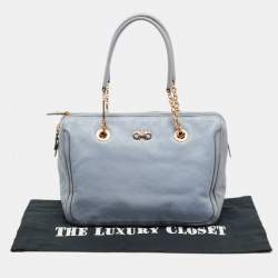 Pre Owned Salvatore Ferragamo Light Blue Leather Gancini Satchel