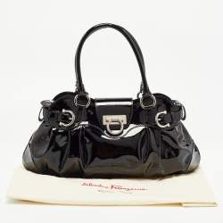 Pre Owned Salvatore Ferragamo Black Patent Leather Marisa Shoulder Bag