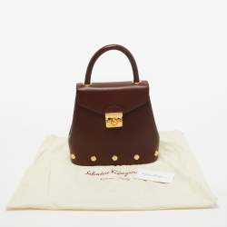 Pre Owned Salvatore Ferragamo Burgundy Leather Studded Top Handle Bag