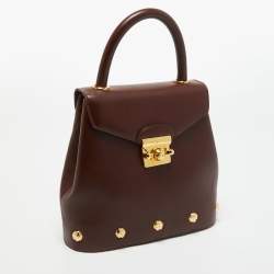 Pre Owned Salvatore Ferragamo Burgundy Leather Studded Top Handle Bag