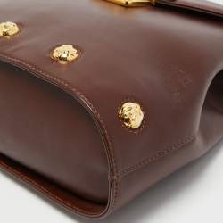 Pre Owned Salvatore Ferragamo Burgundy Leather Studded Top Handle Bag