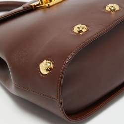 Pre Owned Salvatore Ferragamo Burgundy Leather Studded Top Handle Bag