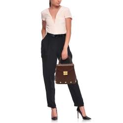 Pre Owned Salvatore Ferragamo Burgundy Leather Studded Top Handle Bag