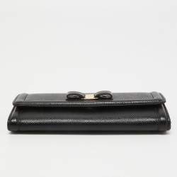 Pre Owned Salvatore Ferragamo Black Leather Vara Bow Continental Wallet