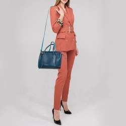 Pre Owned Salvatore Ferragamo Two Tone Blue Leather Small Amy Tote