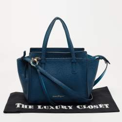 Pre Owned Salvatore Ferragamo Two Tone Blue Leather Small Amy Tote