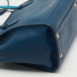 Pre Owned Salvatore Ferragamo Two Tone Blue Leather Small Amy Tote